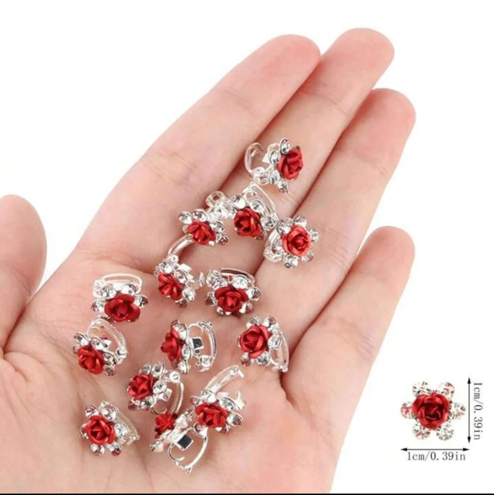Elegant Red Floral Hair Clips